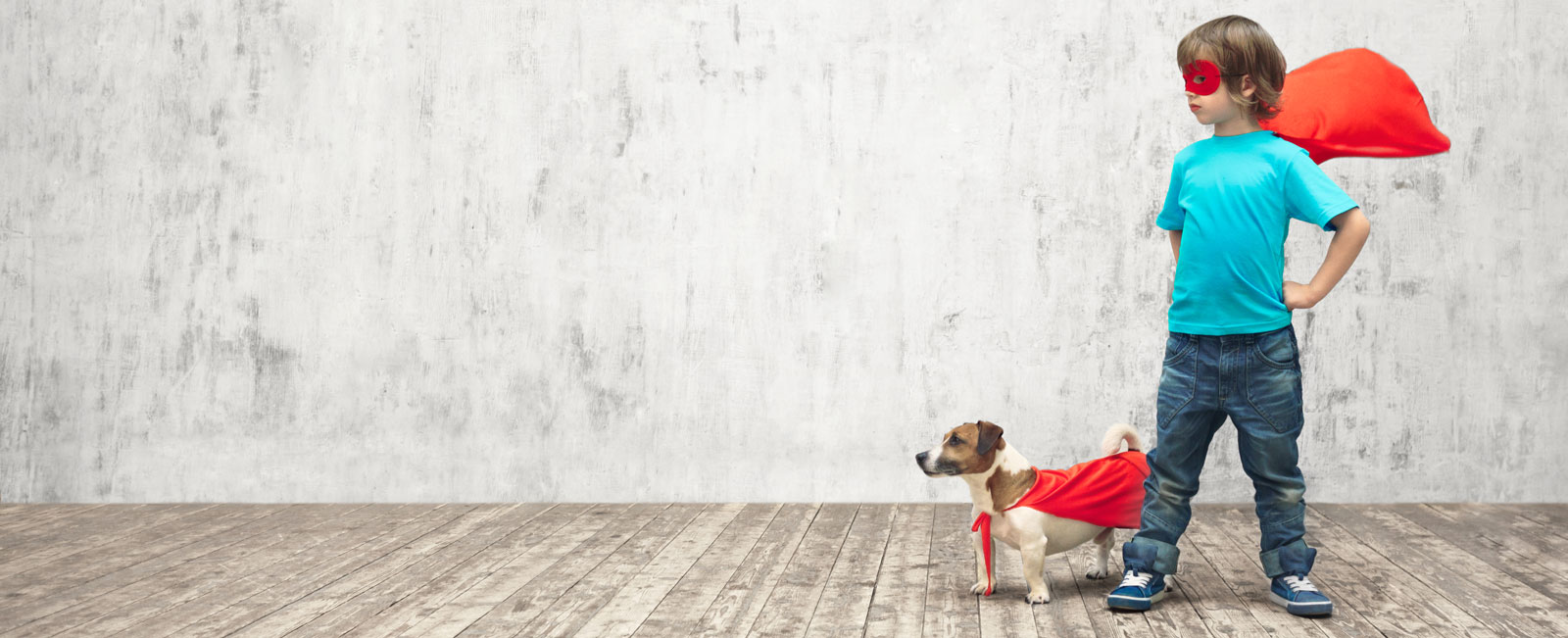 Super hero boy and dog